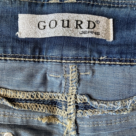 GOURD Jeans Y2K Denim Micro Mini Skirt Fringe Hippie Boho Distressed Blue 28 M - Picture 9 of 9
